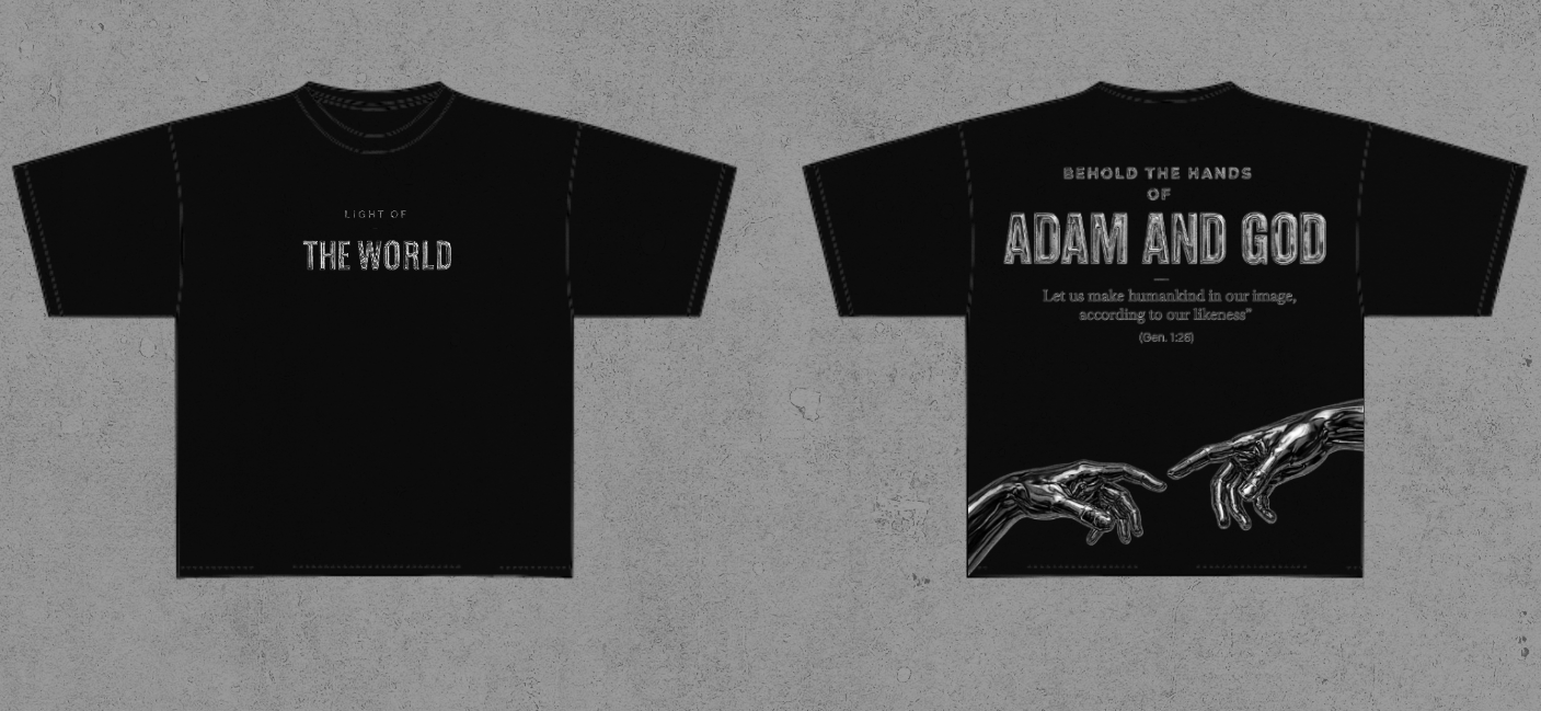 Adam and God black short sleeve t-shirt