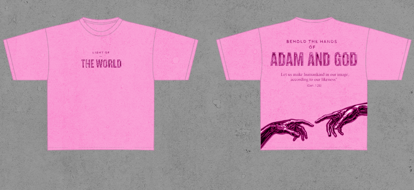 Adam and God pink short sleeve t-shirt