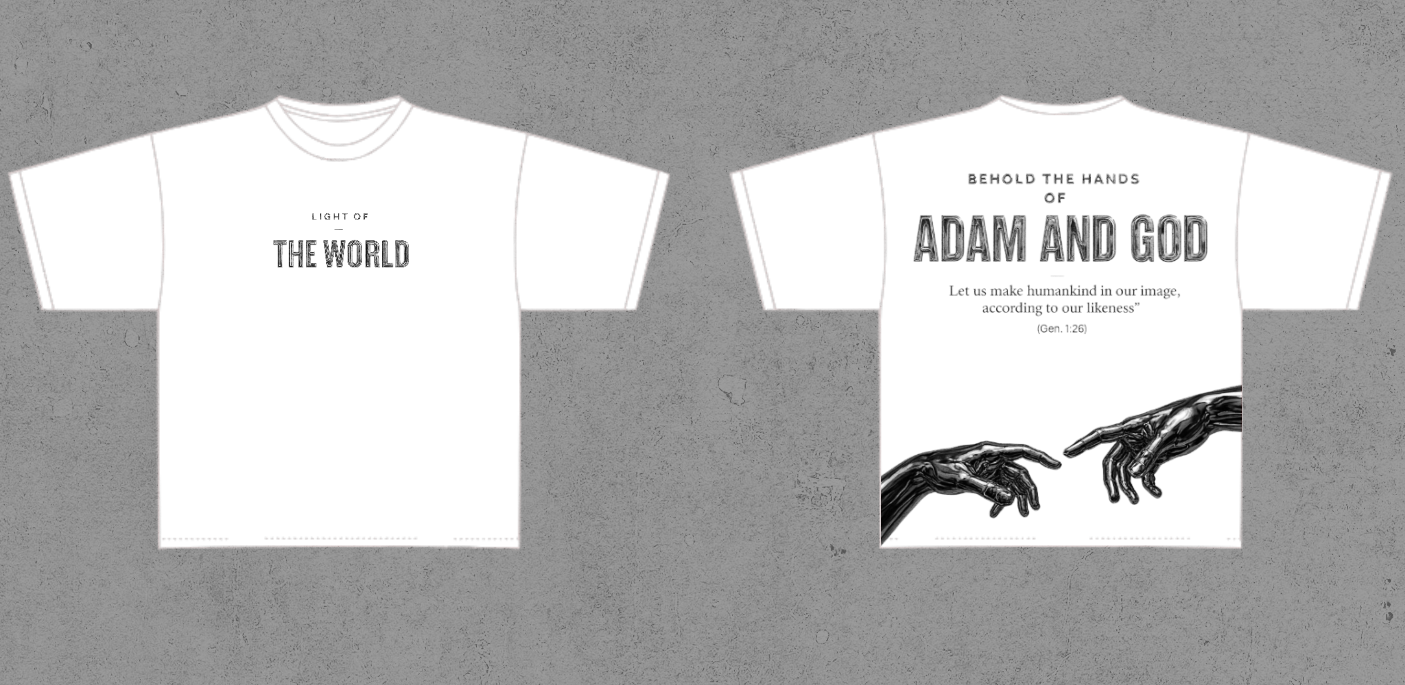 Adam and God white short sleeve t-shirt